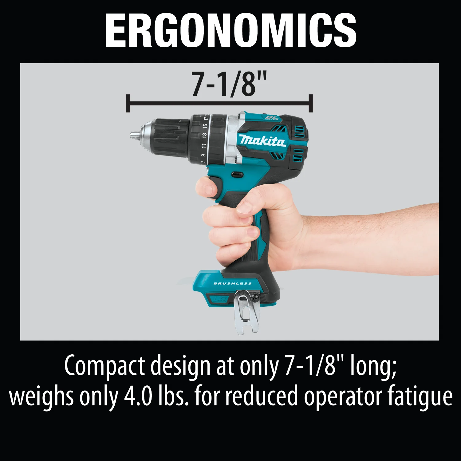 Makita 18 Volt LXT Lithium Ion Compact Brushless Cordless 1/2 Inch Hammer Driver Drill Factory Serviced (Tool Only) – Bild 10