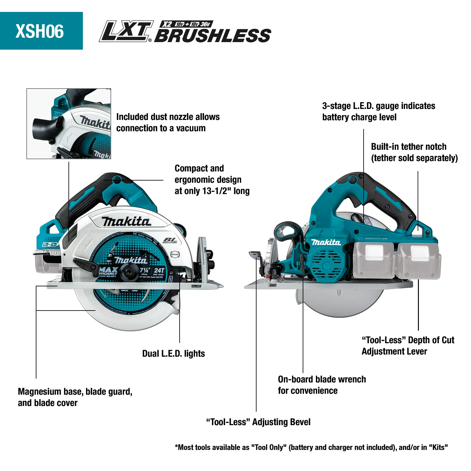 Makita 36 Volt LXT Brushless 7 1/4 Inch Circular Saw Factory Serviced (Tool Only) – Bild 2