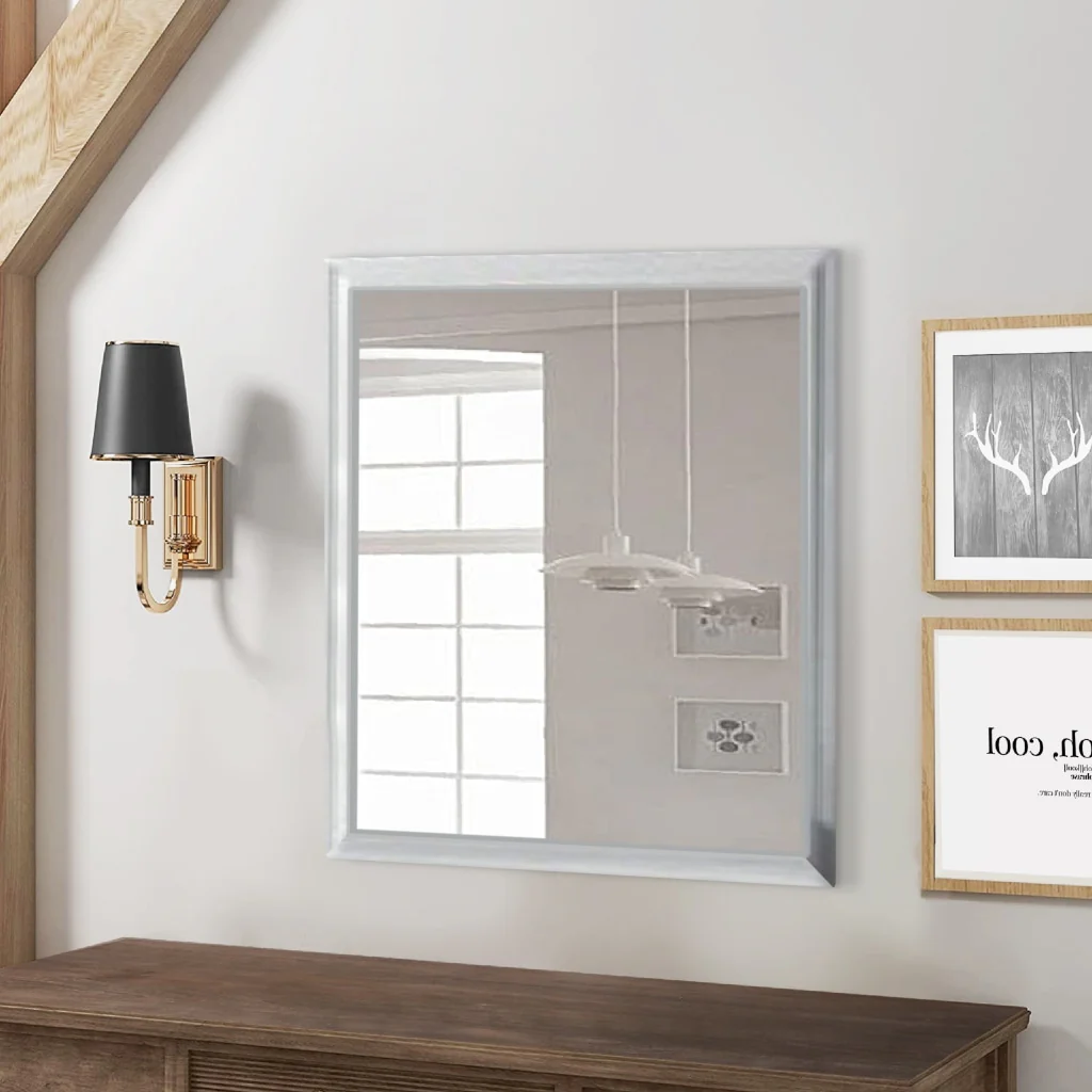 Tyra 39 Inch Wall Mirror,Rectangular Wood Frame,White By Casagear Home