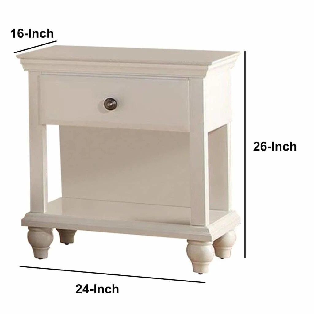 Poplar Wood Night Stand With Spacious Storage,White – Bild 5