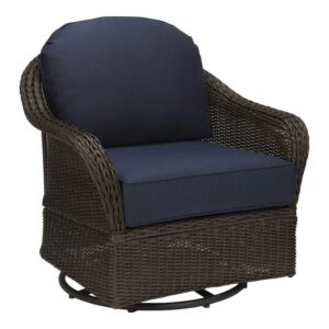 Allen + Roth Mcaden Set of 2 Dark Brown Wicker Metal Swivel Glider Conversation Chair(s) with Blue Cushioned Seat | FRS80820AS