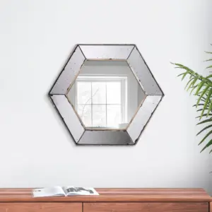 Filo 21 Inch Wall Accent Mirror,Raised Tray Edges,Hexagonal Mirror Frame By Casagear Home