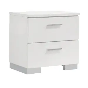 Wooden Nightstand with 2 Drawers and Chrome Metal Legs,White
