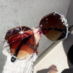 2022 Luxury Brand Design Vintage Rimless Rhinestone Sunglasses