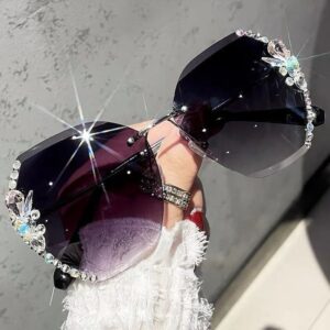 Alternative view of 2022 Luxury Brand Design Vintage Rimless Rhinestone Sunglasses