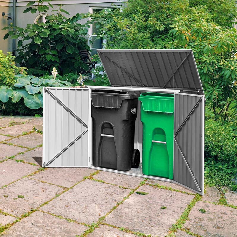 6 x 3 FT Horizontal Metal Storage Shed Outdoor Garbage Bin Enclosure,Multi-function Storage Cabinet for Garden Yard