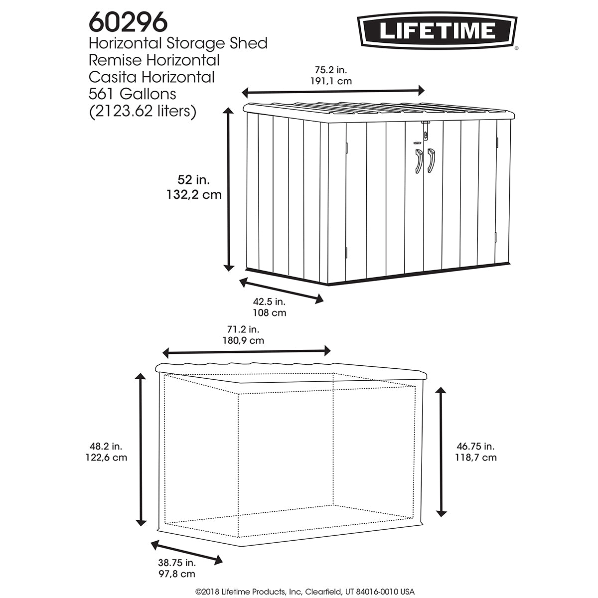Lifetime 6ft 3′′ x 3ft 6′′ (1.9 x 1.1m) Horizontal 2,407 Litre Storage Shed – Bild 2