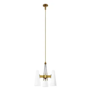 Modway Beacon 3-Light Pendant Light in Opal Satin Brass,Brown,20.5 x 20.5 x 73