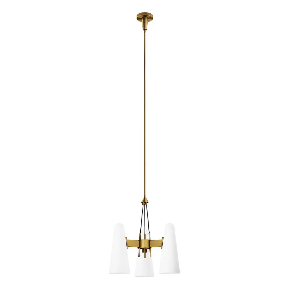 Modway Beacon 3-Light Pendant Light in Opal Satin Brass,Brown,20.5 x 20.5 x 73