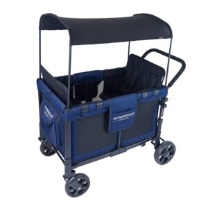 Baby Multi-Function Four Passenger Wagon Folding Quad Stroller with Removable Reversible Canopy &amp; Seats up to 4 Toddlers,Navy