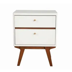 26" 2-Drawer Nightstand with Angled Legs,White and Brown By Casagear Home