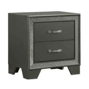 Alternative view of Zula 24" 2 Drawer Nightstand,Faux Diamond Trim,Metal,Gray By Casagear Home