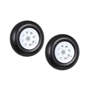 Two Trailer Tires Rims ST205/75D14 2057514 F78-14 14 in. LRC 5 Lug White Spoke
