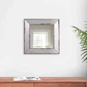 Filo 18 Inch Square Wall Accent Mirror,Raised Tray Edges,Mirrored Frame By Casagear Home