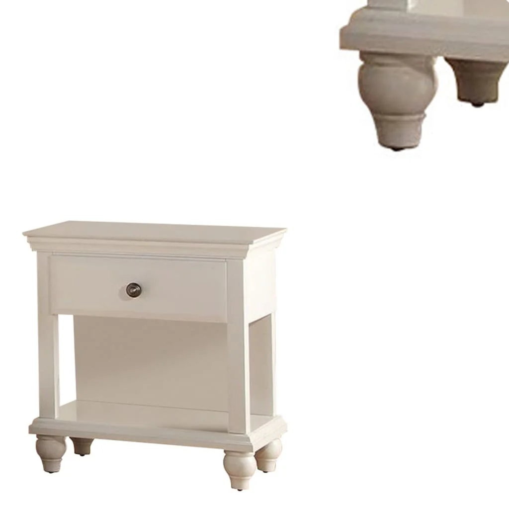 Poplar Wood Night Stand With Spacious Storage,White – Bild 4