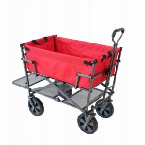 Mac Sports Heavy Duty Steel Double Decker Collapsible Yard Wagon,Red