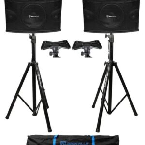 Pair Rockville KPS10 10x22 3-Way 1200 Watt MDF Karaoke/Pro Speakers+Tripod Stands