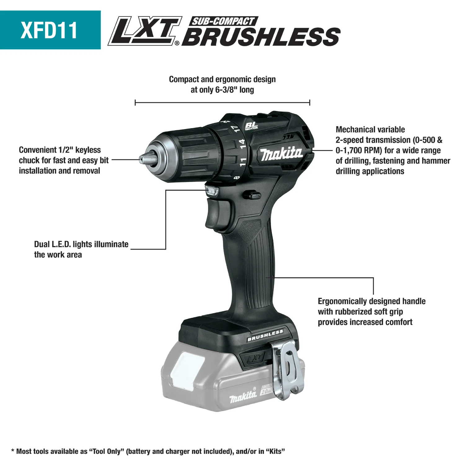 Makita 18 Volt LXT Lithium Ion Sub Compact Brushless Cordless 1/2 Inch Driver Drill Factory Serviced (Tool Only) – Bild 3