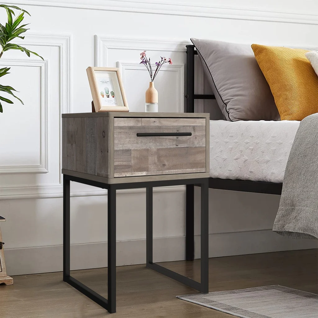 Grace 20 Inch Modern Nightstand,Metal Base,1 Drawer,Whitewashed Wood By Casagear Home