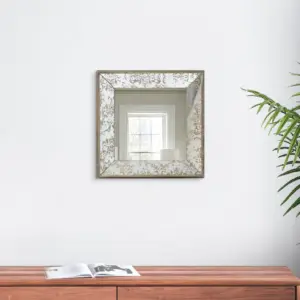 Filo 15 Inch Square Accent Wall Mirror,Raised Edges,Silver Wood Frame By Casagear Home