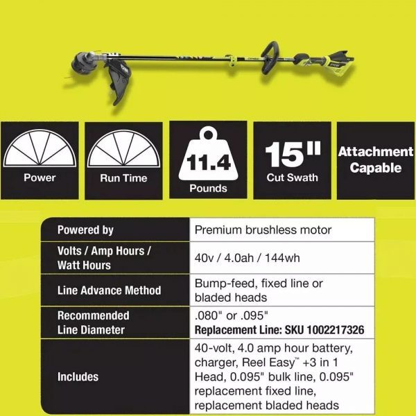 RYOBI 40V Brushless 20 in. Walk Behind Self-Propelled Mower/String Trimmer/Leaf Blower with (2) Batteries and (2) Chargers – Bild 7