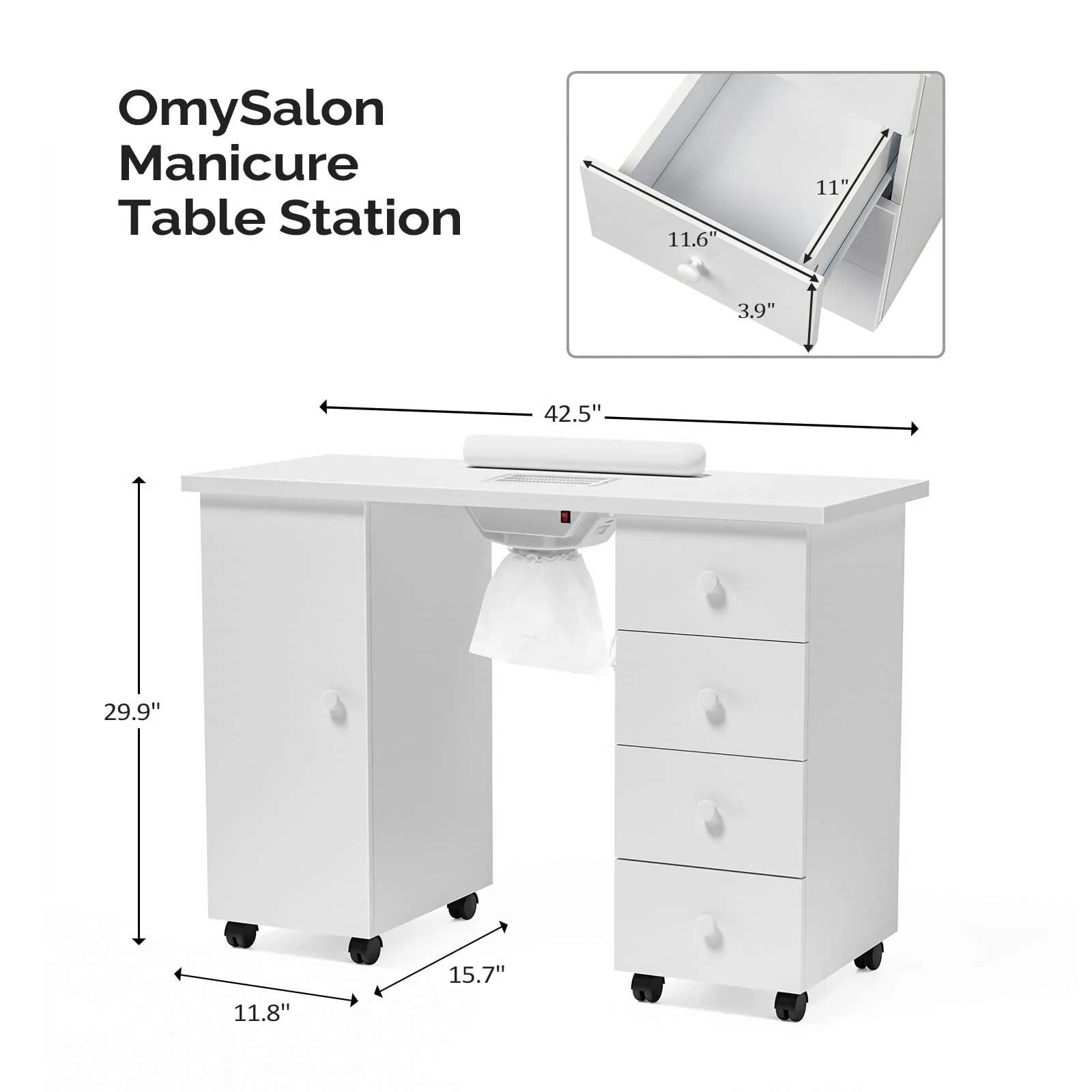 Alternative view of OmySalon Manicure Table Nail Desk w/Electric Downdraft Vent