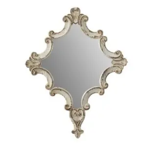 Alternative view of 30 Inch Accent Wall Mirror,Carved Ornate Scrollwork Antique White Fir Wood By Casagear Home