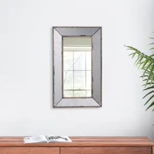 Filo 24 Inch Wall Mirror,Raised Tray Edges,Mirrored Rectangular Frame By Casagear Home
