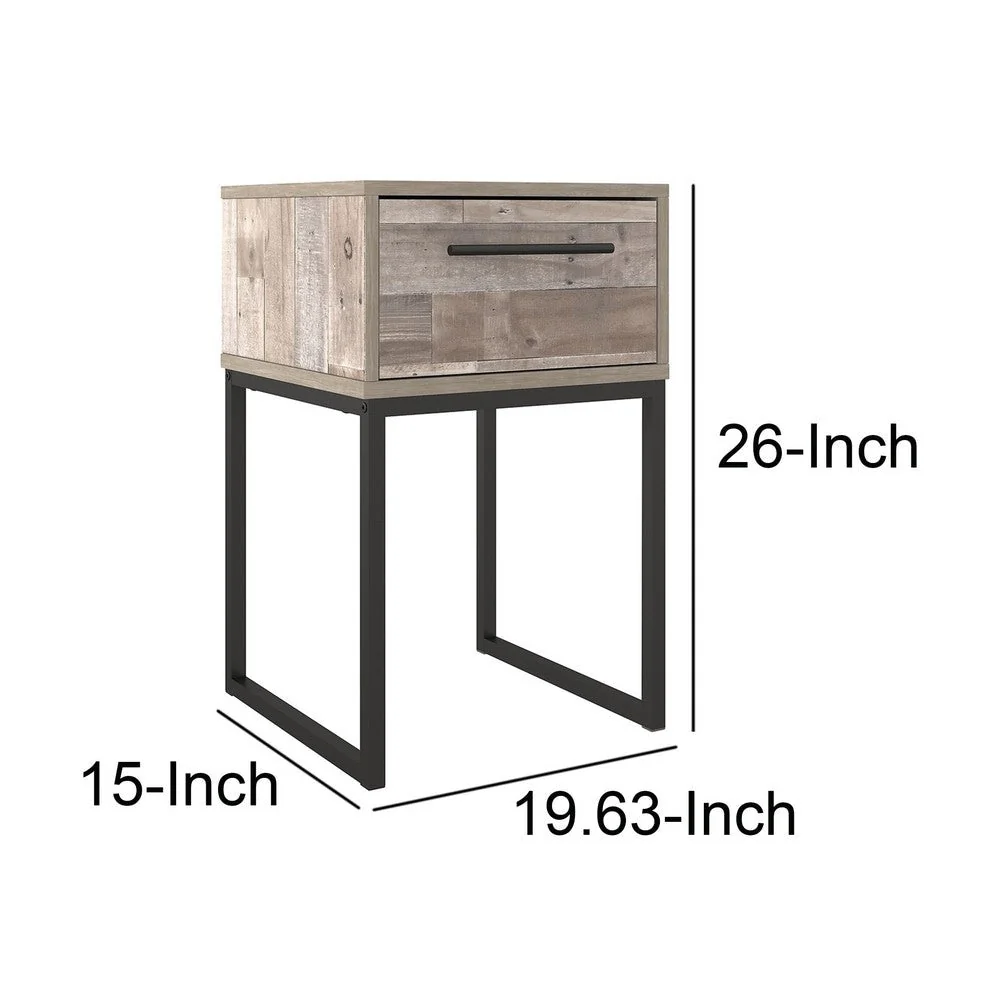 Grace 20 Inch Modern Nightstand,Metal Base,1 Drawer,Whitewashed Wood By Casagear Home – Bild 6