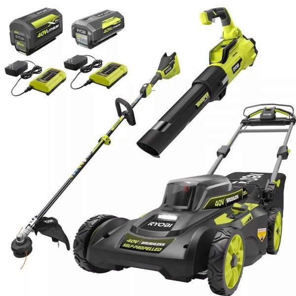 RYOBI 40V Brushless 20 in. Walk Behind Self-Propelled Mower/String Trimmer/Leaf Blower with (2) Batteries and (2) Chargers – Bild 6