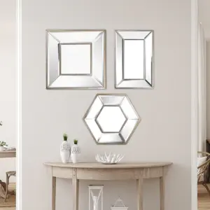 18,14,11 Inch Modern Accent Wall Mirror,Set of 3 Varied Shapes,Silver By Casagear Home